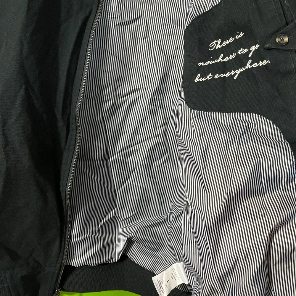 Large Five Four Black Bomber Jacket Sleeves Full‎ Zip Up Lined Striped